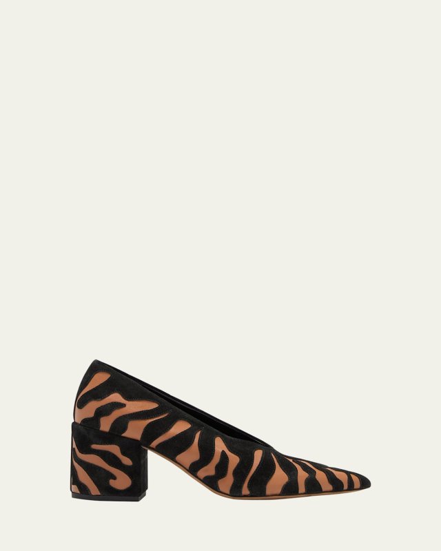Polline Mixed Leather Block-Heel Pumps